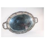 Large Oval Silverplate Tray with Glass/ Versailles