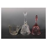 Pink Glass Bell, Clear Bell,  Etched Creamer