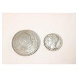 1944 Mercury Silver Dime, 1952 Libya 2 Piastres