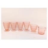 Vtg Pink Jeannette Footed Glasses, Creamers