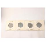 1900, 1908, 1911 & 1912 Silver Liberty Head Nickel