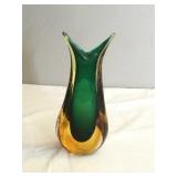 Vtg Murano Summerso Green & Amber Glass Vase