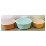 3 Bamboo Melamine Storage Dishes W/Lids