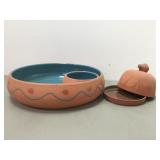 Vtg Portuguese Terracotta Chip N Dip Bowl Etc