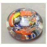 Vtg Blue & Orange Murano Style Glass Paperweight