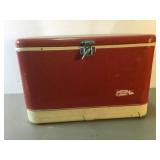 Vtg Red Thermos Metal Sided Ice Chest Cooler