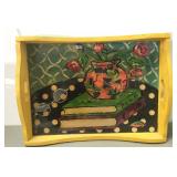 3D Folk art Serving Tray W/Real Glasses Inlaid