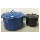 12" & 8" Blue Speckled Enamel Granite Ware Pots