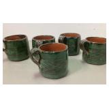 Vintage Handmade Mexican Pottery Green Coffee Cups