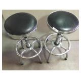 Black Leather & Chrome Bar Stool Set Of Two #1
