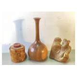 Burlwood Candle Holder, Wood Vase Etc