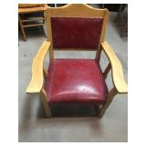 Vintage Marble Red Button Tack Wood Frame Armchair