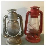 Lot Of 2 Metal Vintage Oil Lanterns Red Grey