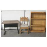 3 Various Vintage Wooden Chair, Cabinet & Desk