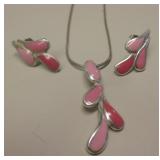 Sterling Silver & Enameled Necklace & Earrings