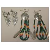 2 Pair Sterling Silver NA Earrings - Hallmarked