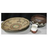 Vintage NA Basket Plate, Signed Mini Vase & Bowl