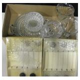 Box of Various Glass Vases, Plates & Stir Wands