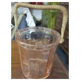 6" Pink Depression Glass Etched Ice Bucket