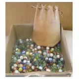 Box of Multi-Colored Marbles w/ Leather Bag
