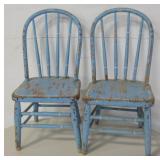 2 Vintage Blue Hue Wood Youth Chairs 25"H