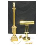 2 Vintage Gold Tone Metal Table / Desk Lamps
