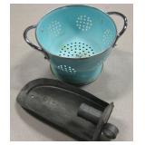 VNTG Teal Colander & Aluminum Candle Hand Holder