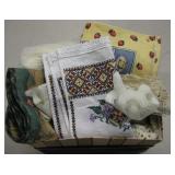 Box of Various Vintage Linen & Faux Fur Runner