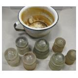 VNTG Enamel Chamber Pot & Glass Insulators