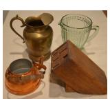 Brass & Glass Pitcher Copper Kettle Knife Holder