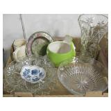 Box of Deco Glass Bowls Vases & Other Table Items