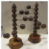 2 VNTG Wood Spiral Globular Candle Holders 18"
