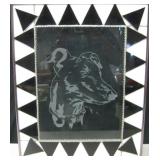 22"x18" Glass Etched Dog Art w/ Tiled Frame