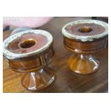 2 Van Briggle Marked Brown Candlestick Holders