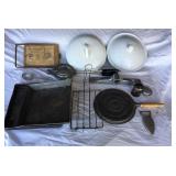 Toaster, Rack, Pans, Brass Lanterns, Mirror & More