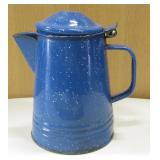Vintage Blue Enamel Speckled Coffee Pot