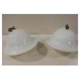 2 Vtg Greenish Tint Milk Glass Light Bulb Covers