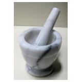 White & Black Marble Mortar & Pestle - 4"H
