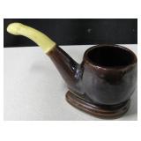 Vintage Smoke Pipe Form Ceramic Glazed Mug 5"H