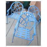 3 Vintage Blue Metal Outdoor / Patio Chairs