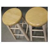 2 Vintage Wood Swivel Kitchen Bar Stools 25"H
