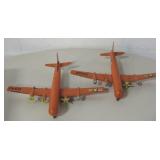 2 Vintage 10"L Orange Tone USAF Metal Planes