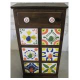 Small Wood Storage Cabinet w/ Faux Tile Front