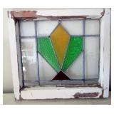 Vintage Wood Framed Stained Glass Window
