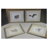 4 Framed, 9.5"x11.5" B. Lubeck Animal Art Prints