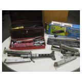 Tool Box w/ Tools, Car Jack Stands & Tile Cutter