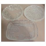 3 Foliated Patterned Clear & Frosted Crystal Trays