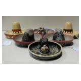 VNTG Ceramic Sombrero 2 Shakers & 4 Ashtrays