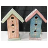 2 10" Wood 3 Slot Bird Houses - 1 w/o Pegs