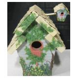 VNTG Wood BIrd House w/ Attached Mini House 10"H
